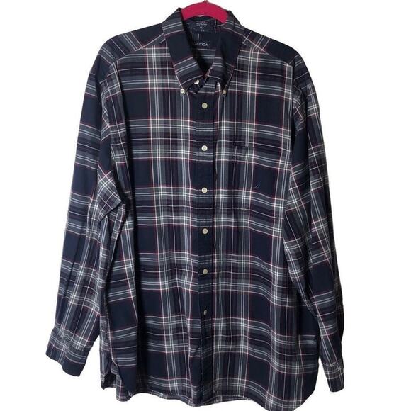Nautica Other - Nautica Plaid Button-Down Shirt XL Navy Blue Work or Casual Excellent Condition